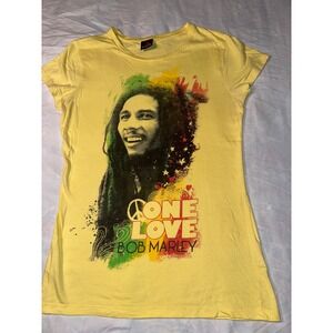 Zion Rootswear Bob Marley One Love Graphic T-Shirt Yellow Women 1X Cotton